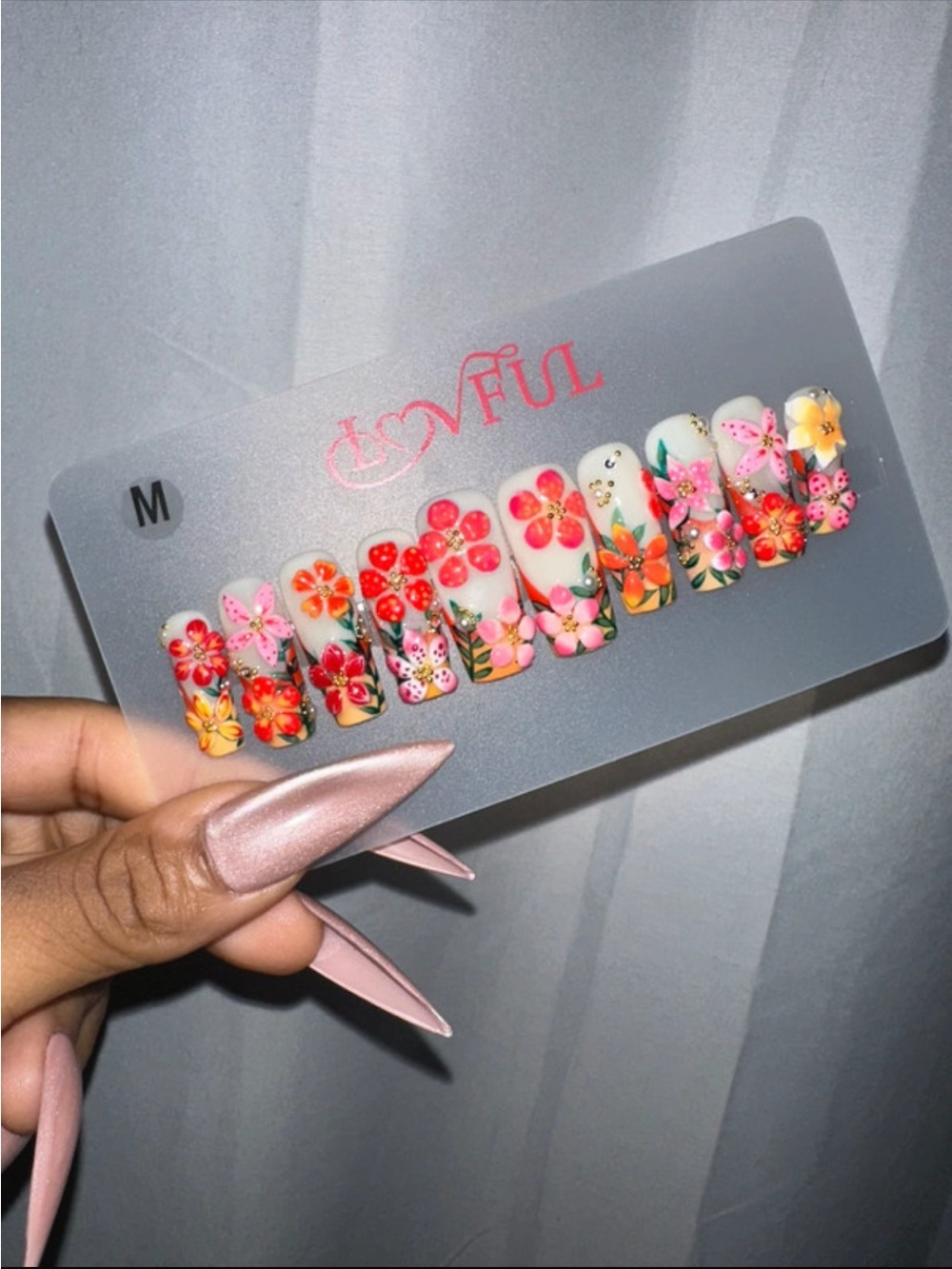 Floral Garden Press-On Nails - Pink, Red & Orange